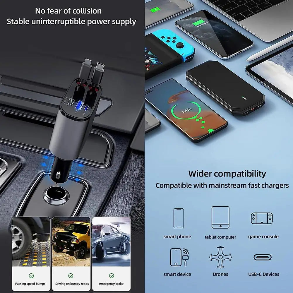 100W 4 IN 1 Retractable Car Charger