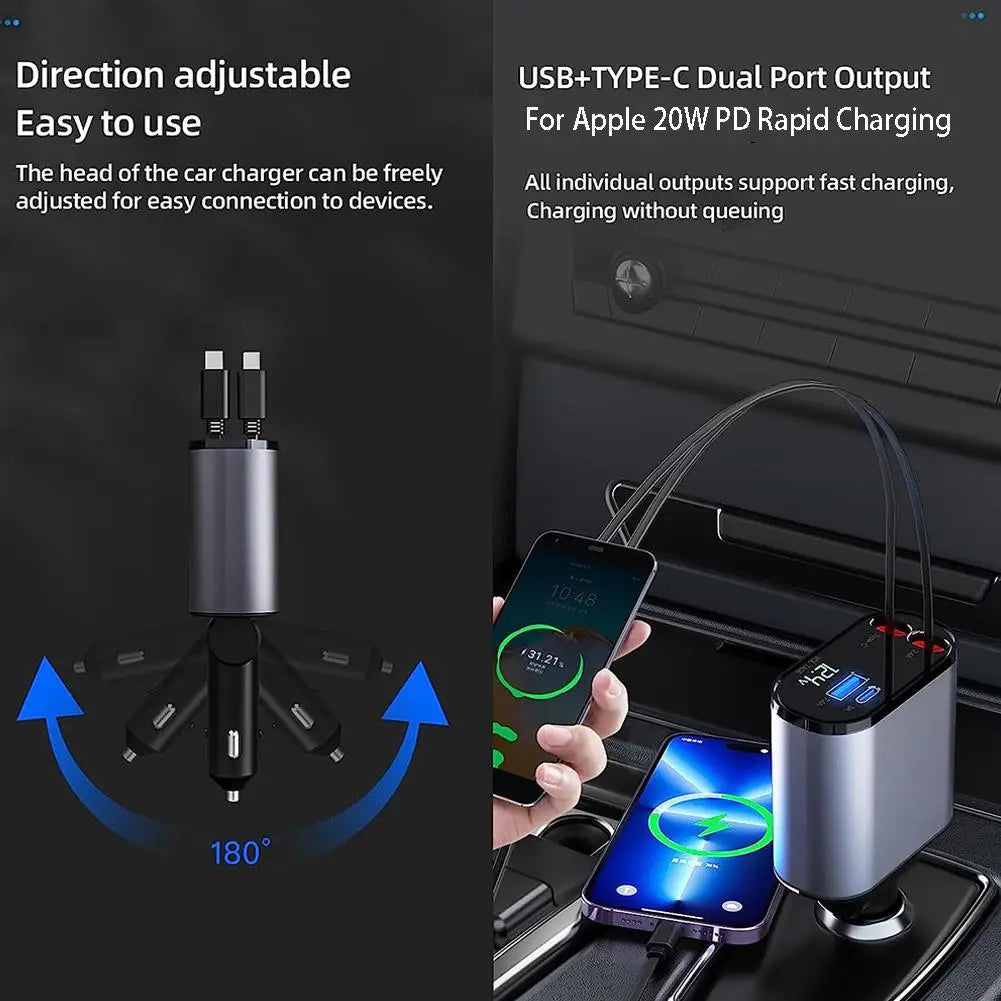 100W 4 IN 1 Retractable Car Charger